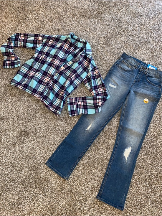 Mixed Other - 🖤 Girls Small Flannel & New Denim Jeans(Size 12)  Bundle